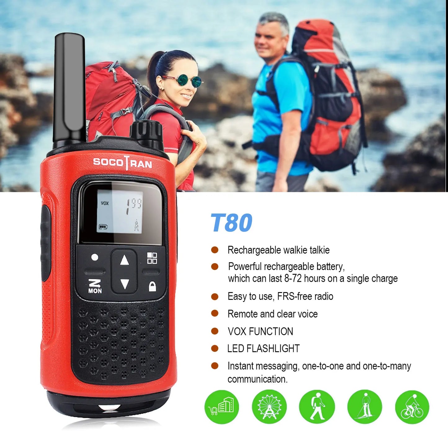 Socotran T80 Rechargeable Walkie Talkies: Long Distance Communication - Arkansas Outdoors Shop