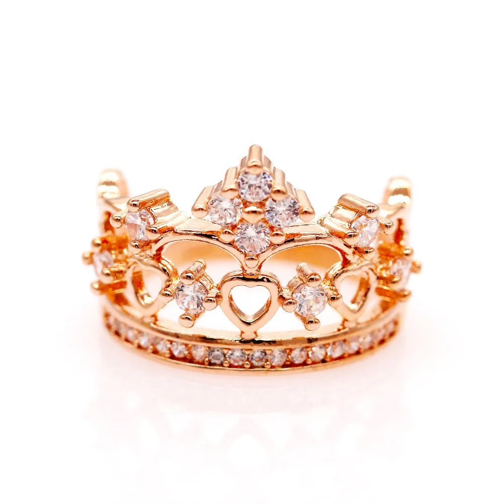 Rose Gold Plated Crystal Wedding Crown Rings