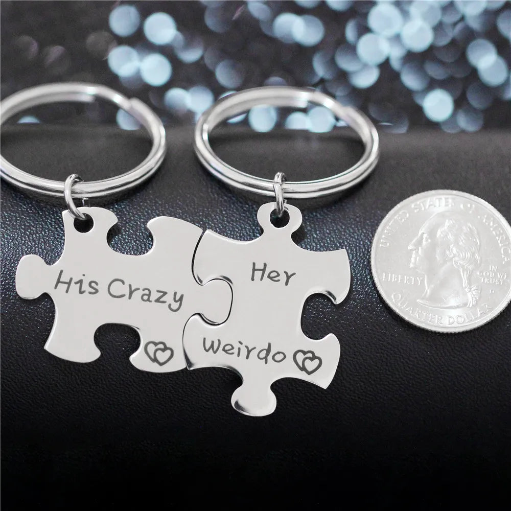 US Stock Uloveido His Crazy, Her Weirdo Keychain Set: Stainless Steel SN136 - Arkansas Outdoors Shop