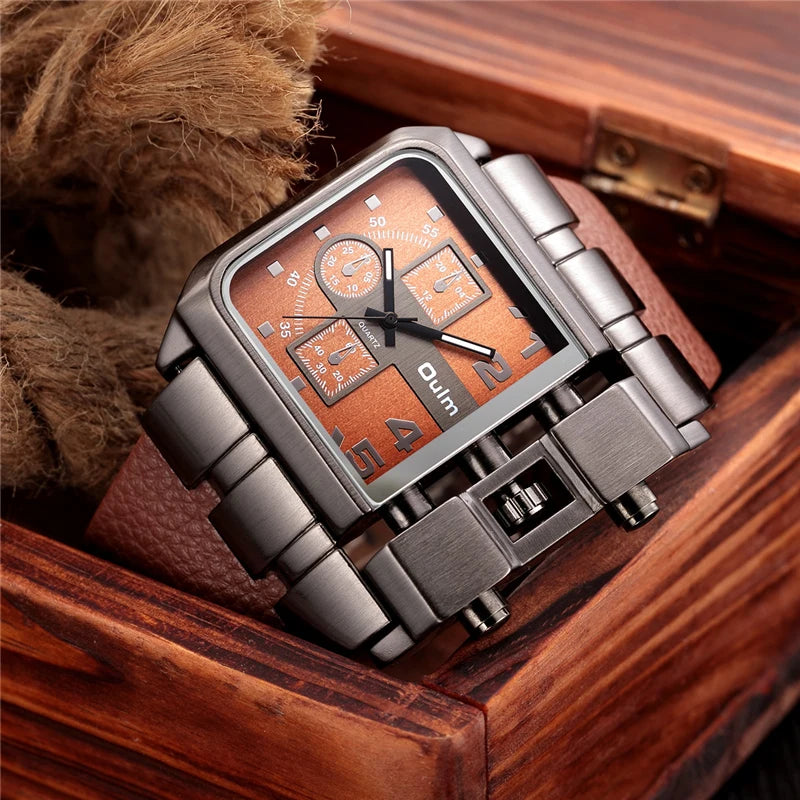 Oulm Brand 3364 Unique Design Square Men Wristwatch Wide Big Dial Casual Leather Strap Quartz Watch Male Sport Watches