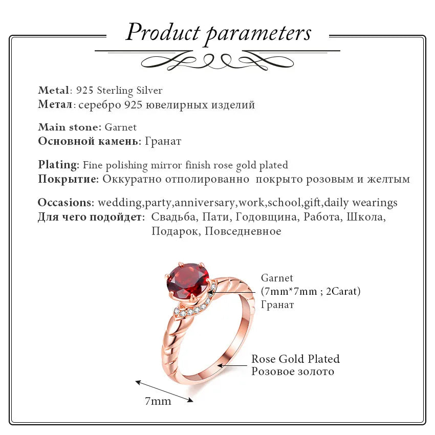 Almei Shiny Garnet Ring 925 Sterling Silver Elegant Rose Gold Color Rings for Women Charming Engagement Jewelry with Box CJ021 - Arkansas Outdoors Shop