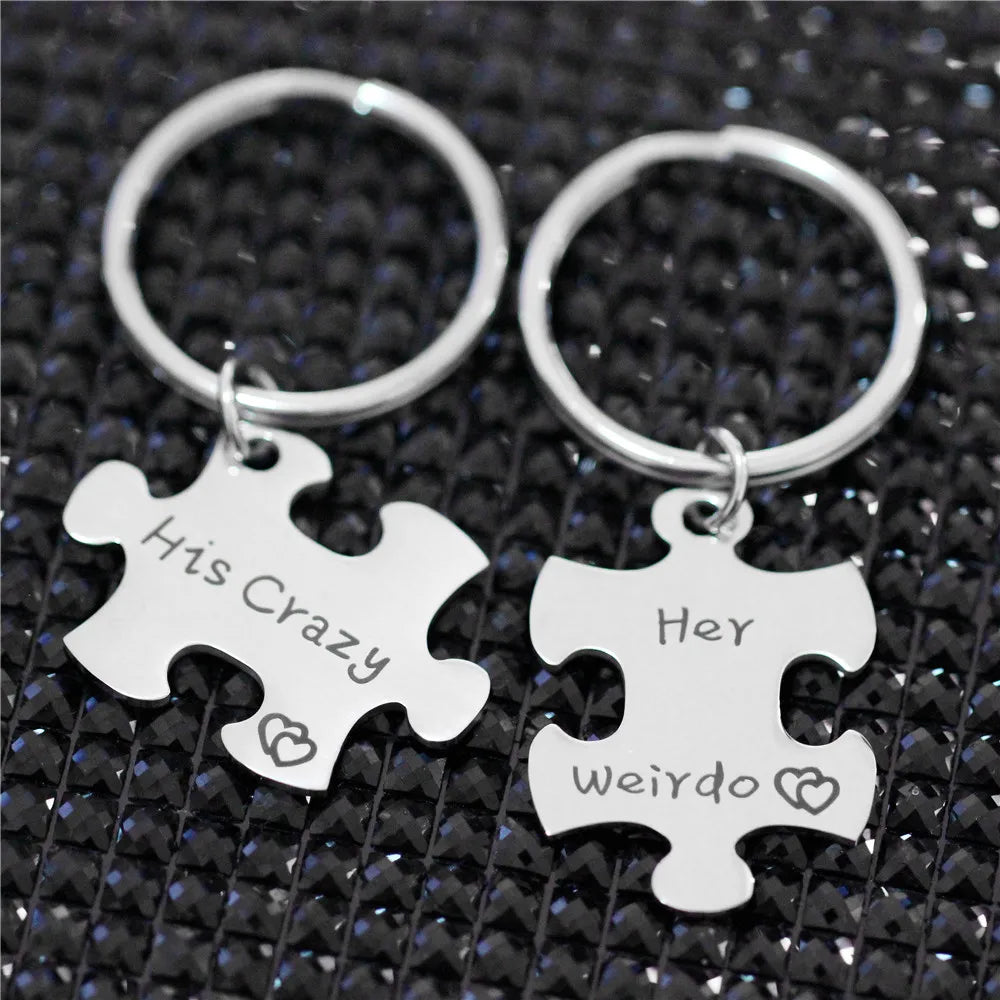 US Stock Uloveido His Crazy, Her Weirdo Keychain Set: Stainless Steel SN136 - Arkansas Outdoors Shop