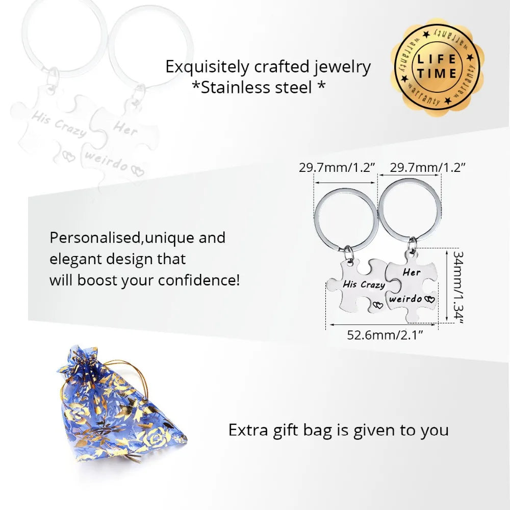 US Stock Uloveido His Crazy, Her Weirdo Keychain Set: Stainless Steel SN136 - Arkansas Outdoors Shop