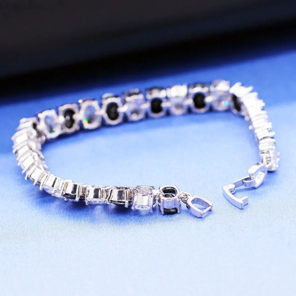 Uloveido Black and White Oval Crystal Bracelet: Women's Wedding Jewelry BR0166 - Arkansas Outdoors Shop