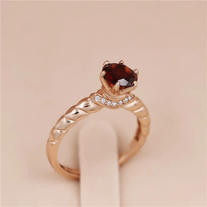 Almei Shiny Garnet Ring 925 Sterling Silver Elegant Rose Gold Color Rings for Women Charming Engagement Jewelry with Box CJ021 - Arkansas Outdoors Shop