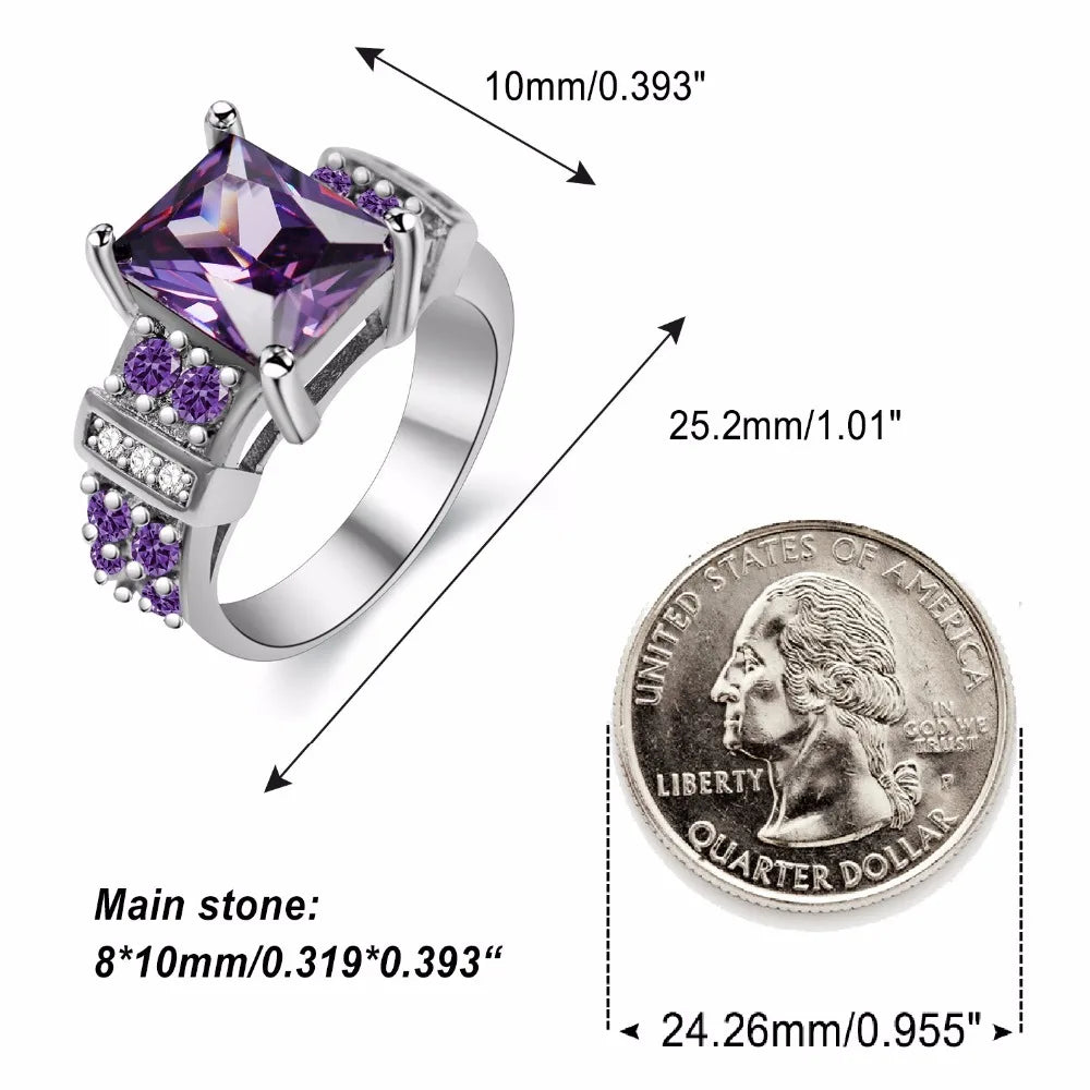 US STOCK Uloveido Charms Engagement Costume Jewelry Rings for Women Cubic Zirconia Purple Wedding Ring Women Jewellery Gift Y352 - Arkansas Outdoors Shop