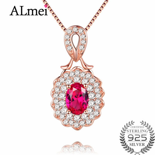 Almei 925 Sterling Silver Natural Red Topaz Plant Charm Pendant Rose Gold Color Engagement Jewelry for Women Free Box 40% FN008 - Arkansas Outdoors Shop