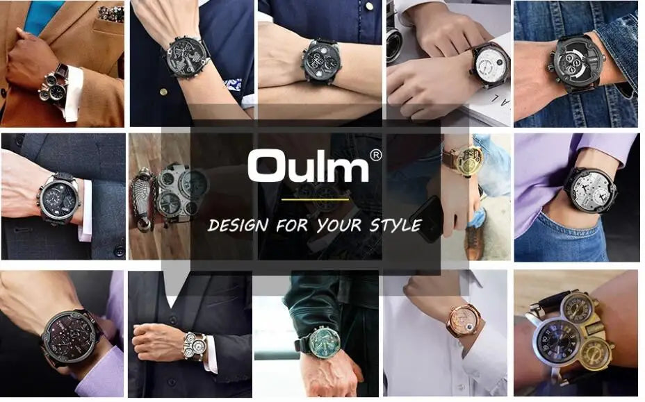 Oulm Brand 3364 Unique Design Square Men Wristwatch Wide Big Dial Casual Leather Strap Quartz Watch Male Sport Watches