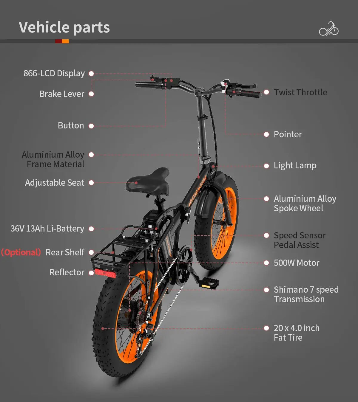 AOSTIRMOTOR 500W Ebike Folding Lithium Battery 36V 13Ah Electric Bicycle 20 Inch Fat Tire Mini Bafang Bike Adult Free Shipping