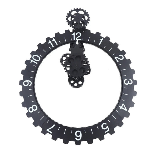 Black Modern Moving Gear Hanging Mechanical Gear Clock Rotary Wheel Wall Clock Home Art Decoration - Arkansas Outdoors Shop