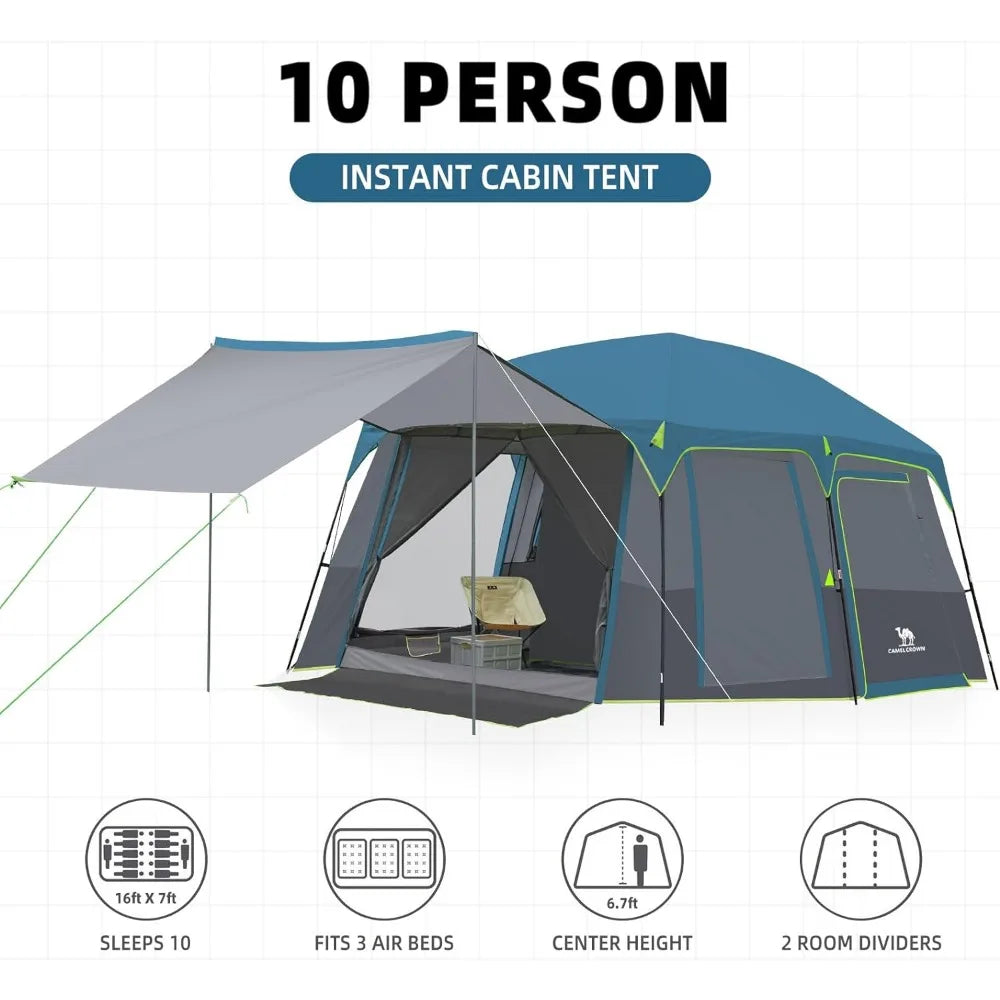 Camping Tents 10 Person Family Cabin Tent with 2 Doors and 4 Windows Large Multiple Room Tent with Floor Mats Tents - Arkansas Outdoors Shop