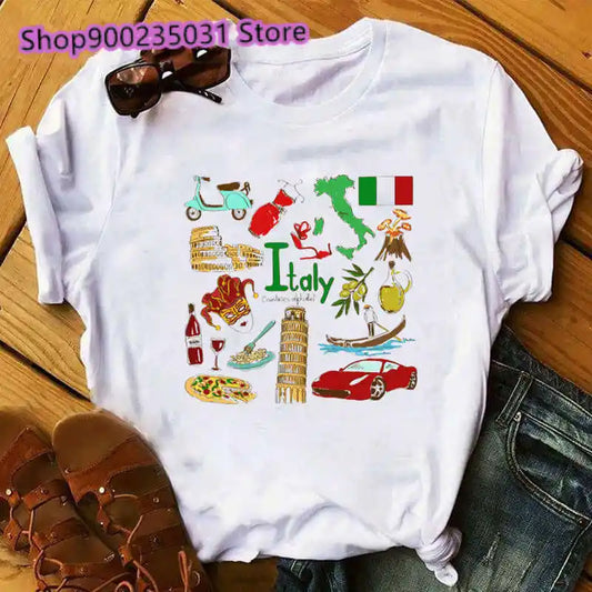 90s Graphic Tshirt Italy Countries Women T Shirt Harajuku Vintage T-shirt Fashion Women's T-shirt Aesthetic Casual Top Tees