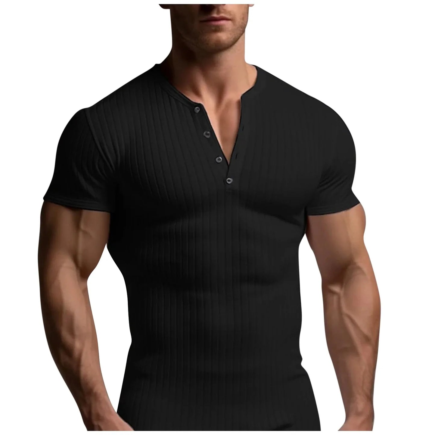 Men's Threaded T-shirt Summer Running Sports Fitness Clothes Muscle Slim Fit Short Sleeve T-shirt V-neck Collar Casual Tops