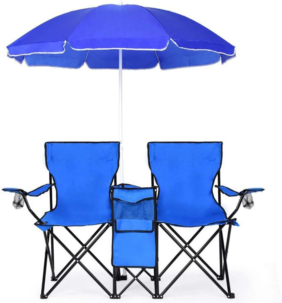 Portable Folding Picnic Double Chair W/Umbrella Table Cooler Beach Camping Chair for  Patio Pool Park Outdoor