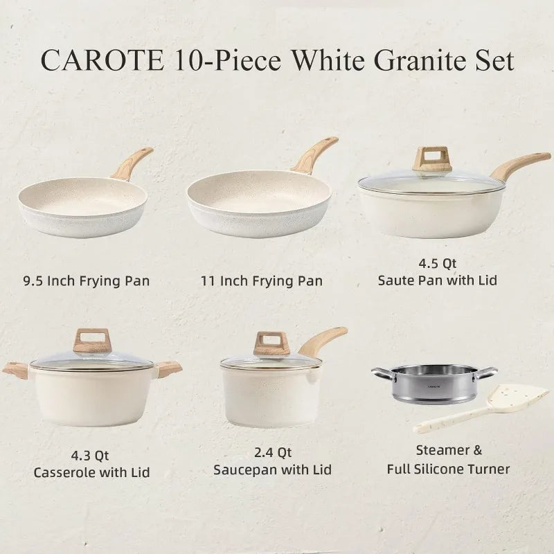 White Granite Induction Cookware Set: 10-Piece Nonstick