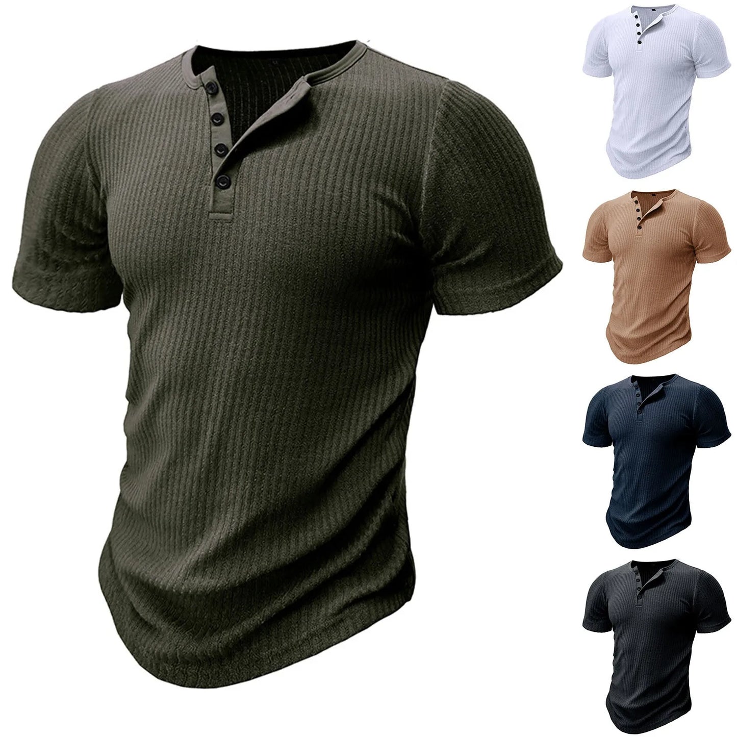 Men's Threaded T-shirt Summer Running Sports Fitness Clothes Muscle Slim Fit Short Sleeve T-shirt V-neck Collar Casual Tops