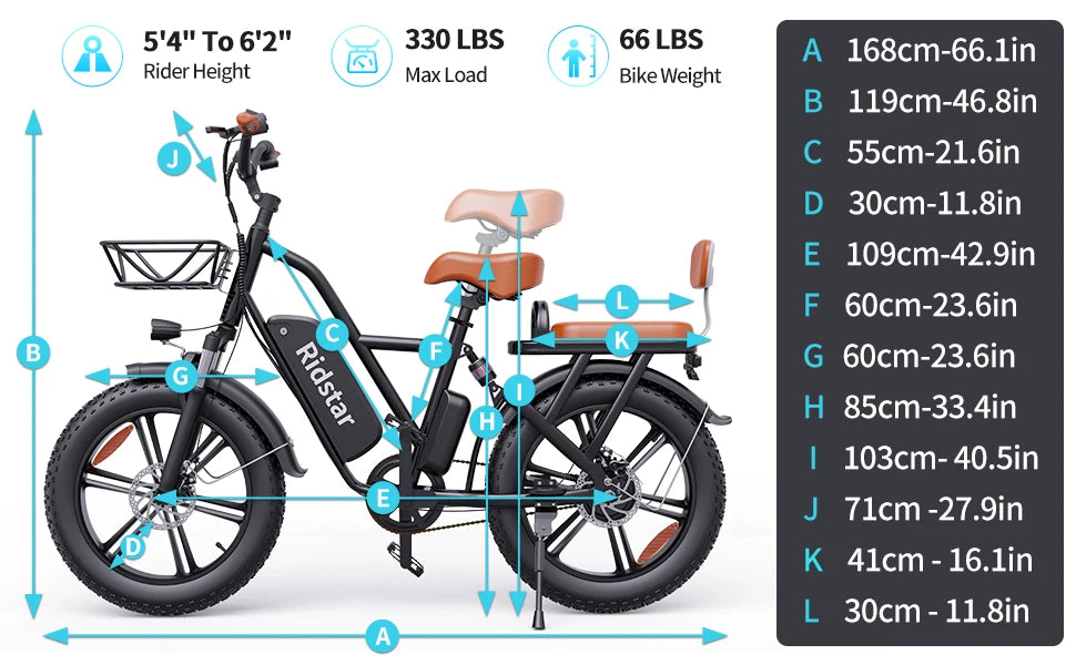 Ridstar FM-001 Electric Bicycle 1000W 48V 15AH Road City Ebike for Adult 20Inch Fat Tire  Beach Mountain With Backseat Cycling