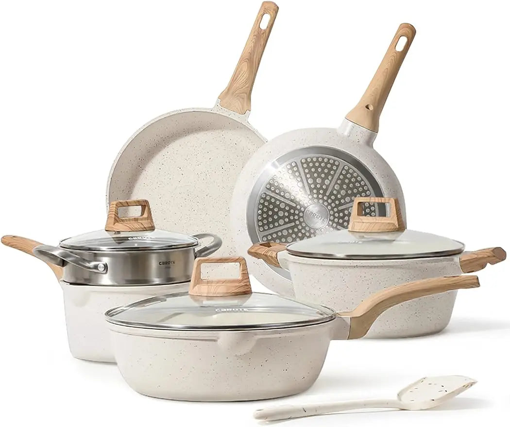 White Granite Induction Cookware Set: 10-Piece Nonstick