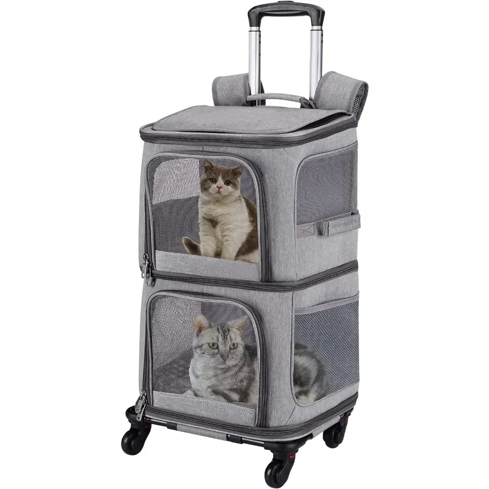 Pet Backpack on Wheels for Small Cats and Dogs Rolling Cat Travel Harness Ultra Ventilated Design Free Shipping Grey - Arkansas Outdoors Shop