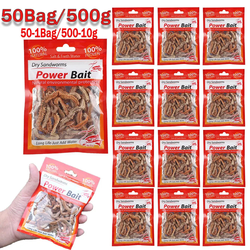 50-1Bag/500-10g Dry Sandworm Fishing Lures: Saltwater & Freshwater Feeder - Arkansas Outdoors Shop