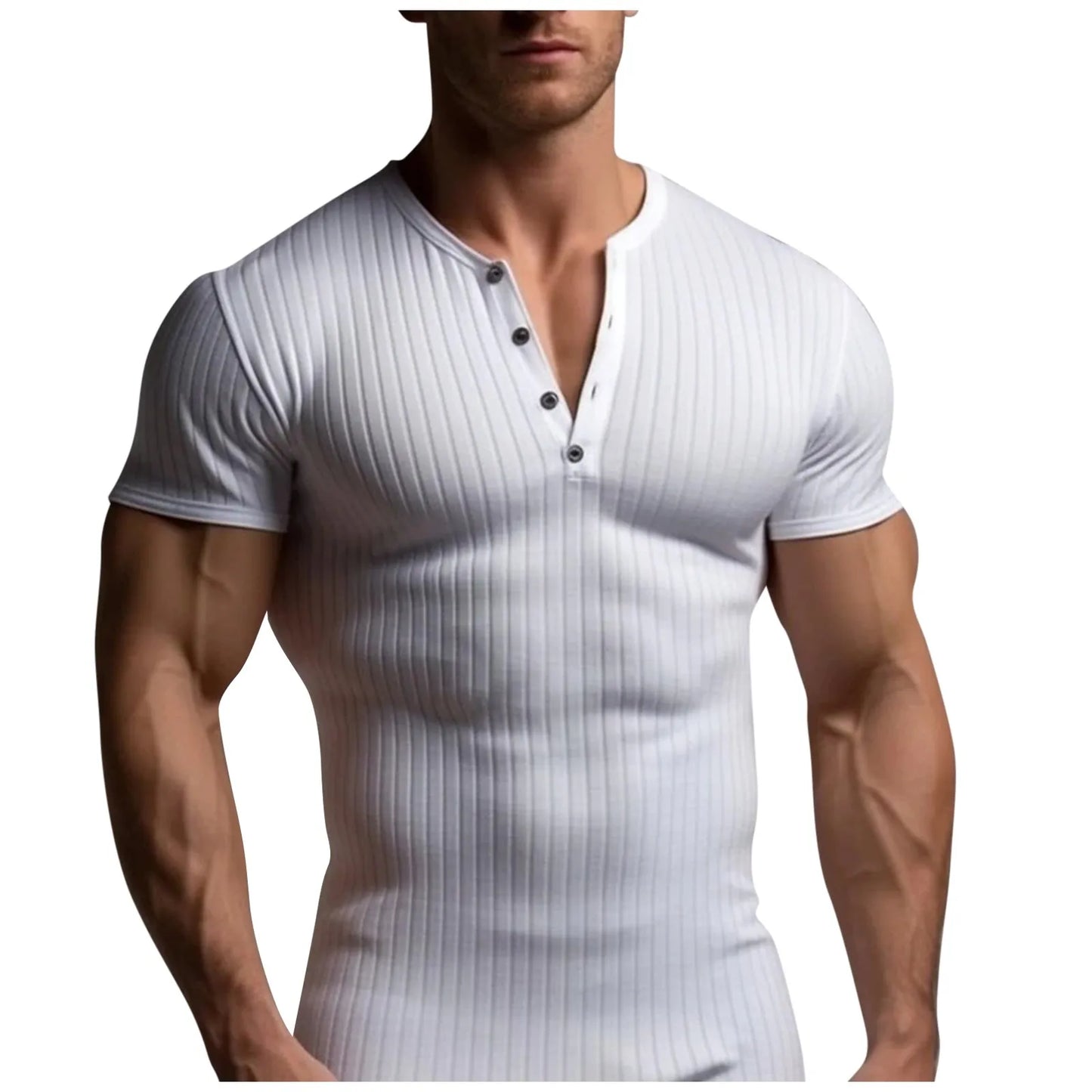 Men's Threaded T-shirt Summer Running Sports Fitness Clothes Muscle Slim Fit Short Sleeve T-shirt V-neck Collar Casual Tops