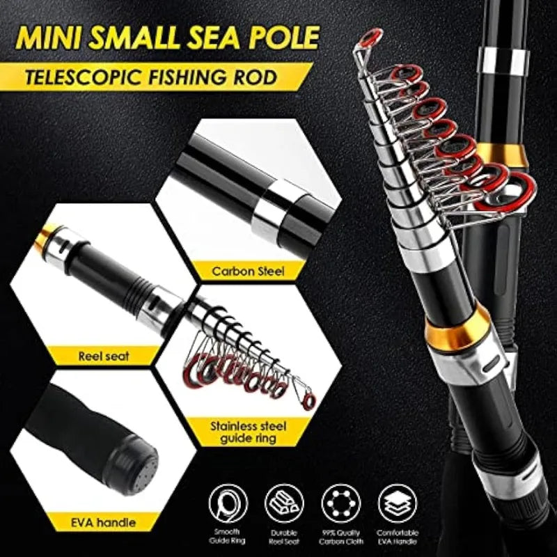 Telescopic Fishing Rod Reel Combo 2PCS 6.89FT Collapsible Fishing Pole Spinning Reel Lures Accessories - Arkansas Outdoors Shop