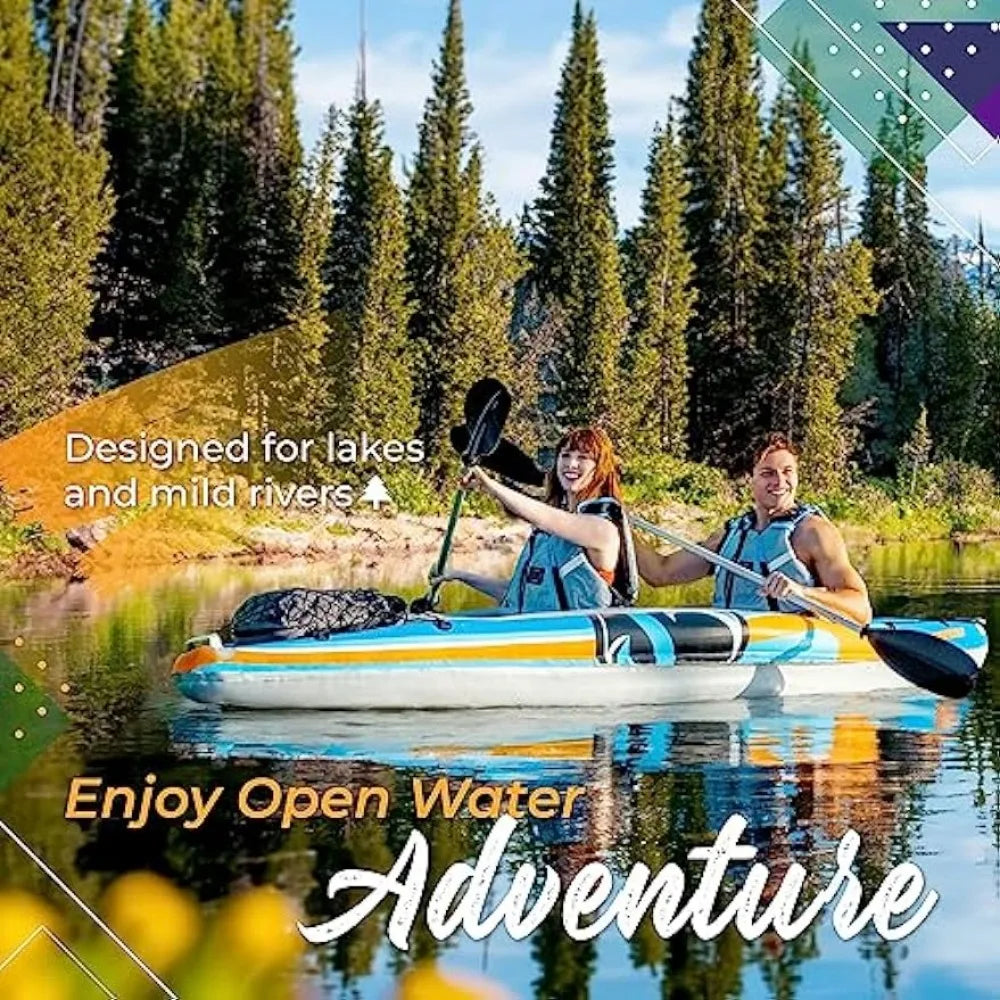 2023 New 2-Person Inflatable Kayak with Aluminum Oars) High Output Air Pump and Storage Bag, Double Tandem Kayak - Arkansas Outdoors Shop