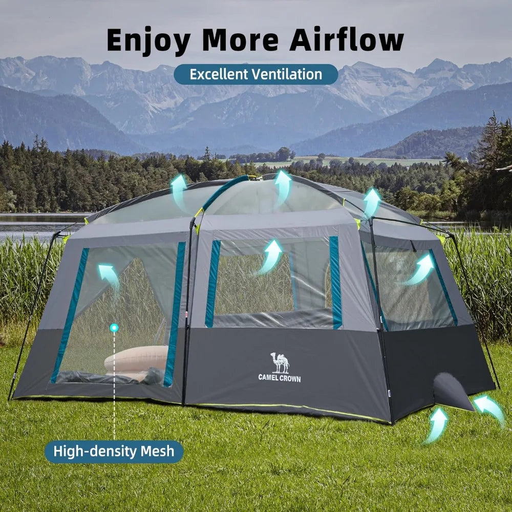 Camping Tents 10 Person Family Cabin Tent with 2 Doors and 4 Windows Large Multiple Room Tent with Floor Mats Tents - Arkansas Outdoors Shop