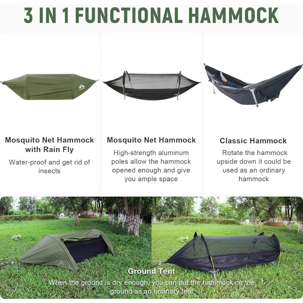 Camping Hammock Tent with Mosquito Net and Rain Fly 1 Person Backpacking Ground Tent - Arkansas Outdoors Shop