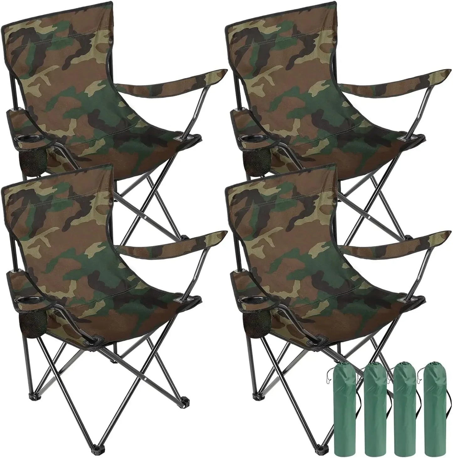 4-Piece Portable Camping Chair Set with Cup Holders