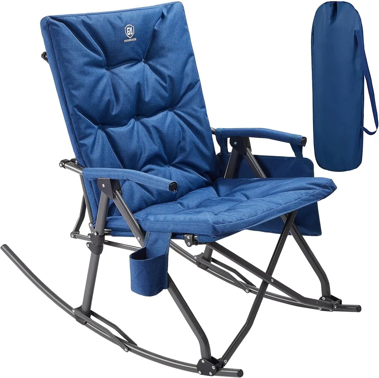 Oversized Folding Rocking Camping Chair, Padded Portable Rocker Chair for Patio, Lawn and Outdoors, Heavy Duty Hard Armchair