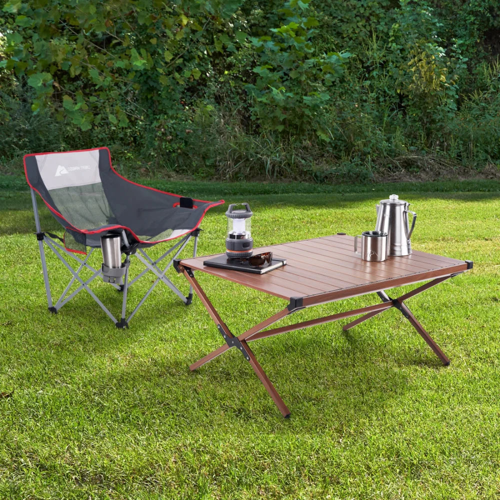 Ozark Trail Aluminum Roll-Top Camping Table, Dark Brown - Arkansas Outdoors Shop