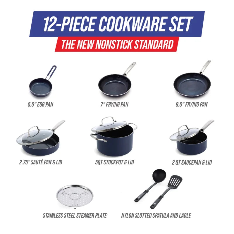 Blue Diamond 12-Piece Ceramic Nonstick Cookware Set