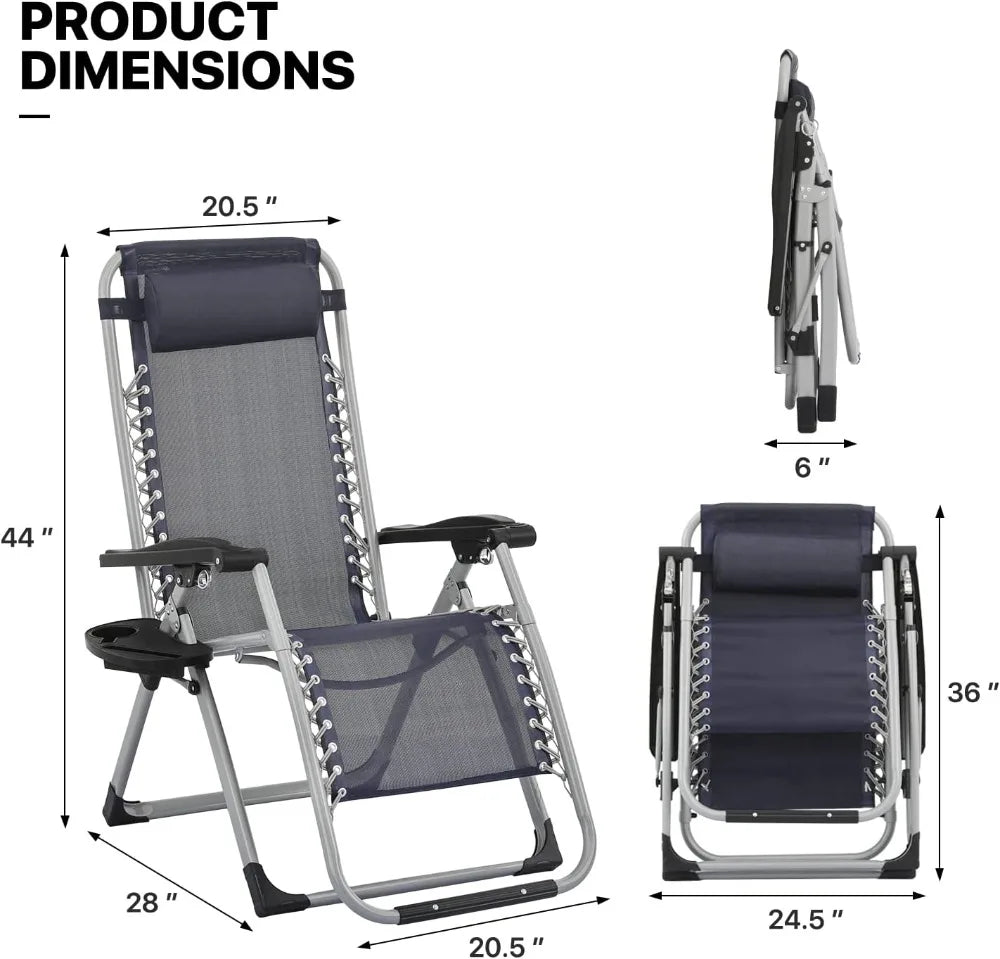 Stable Folding Chair Outdoor Lounge Chair Beach Pool Lawn Recliner Sunbathing Chair, with Detachable Soft Cushion, Pillow