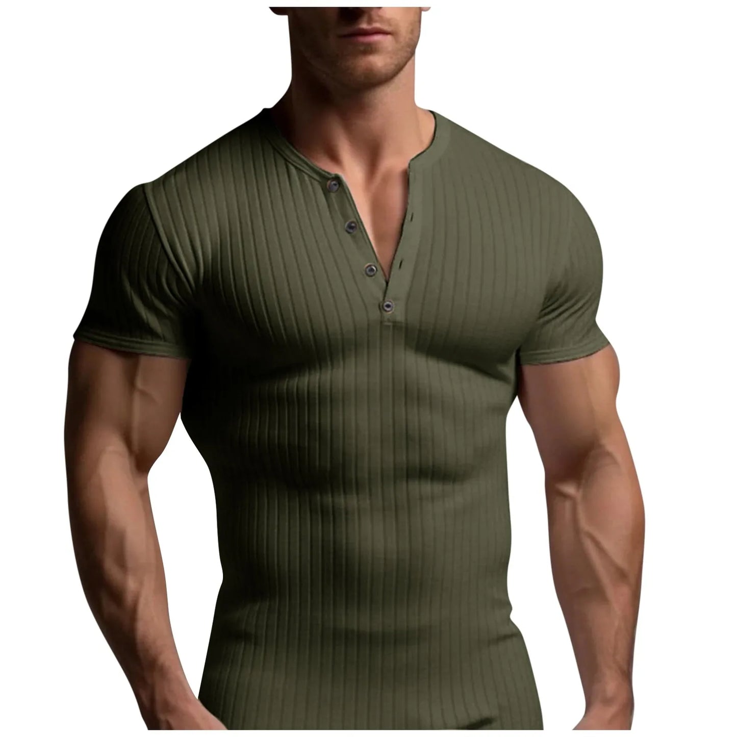 Men's Threaded T-shirt Summer Running Sports Fitness Clothes Muscle Slim Fit Short Sleeve T-shirt V-neck Collar Casual Tops