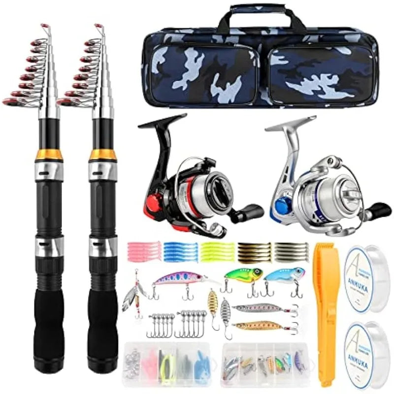 Telescopic Fishing Rod Reel Combo 2PCS 6.89FT Collapsible Fishing Pole Spinning Reel Lures Accessories - Arkansas Outdoors Shop