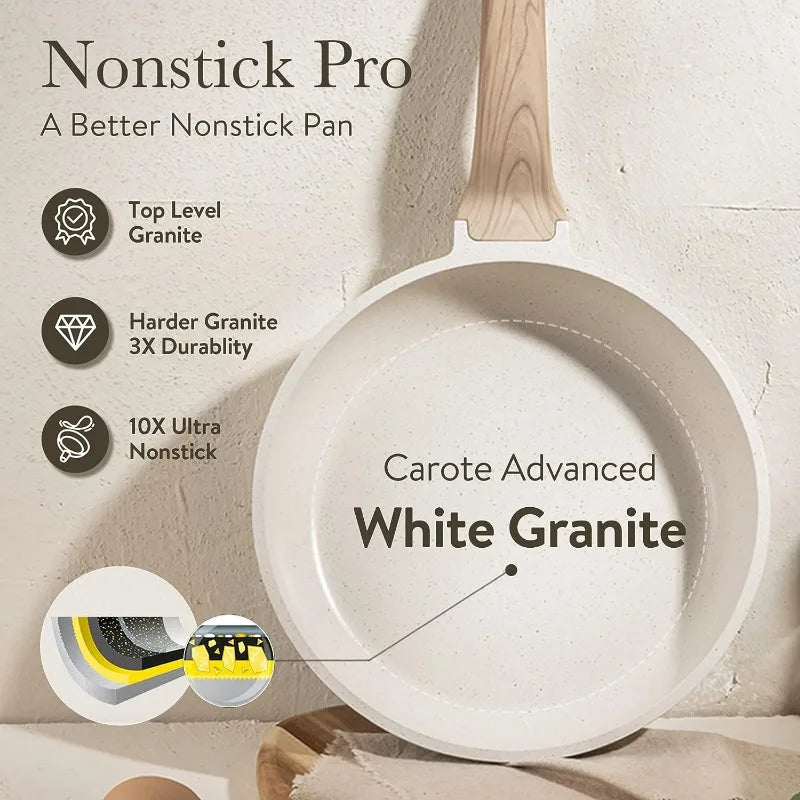 White Granite Induction Cookware Set: 10-Piece Nonstick