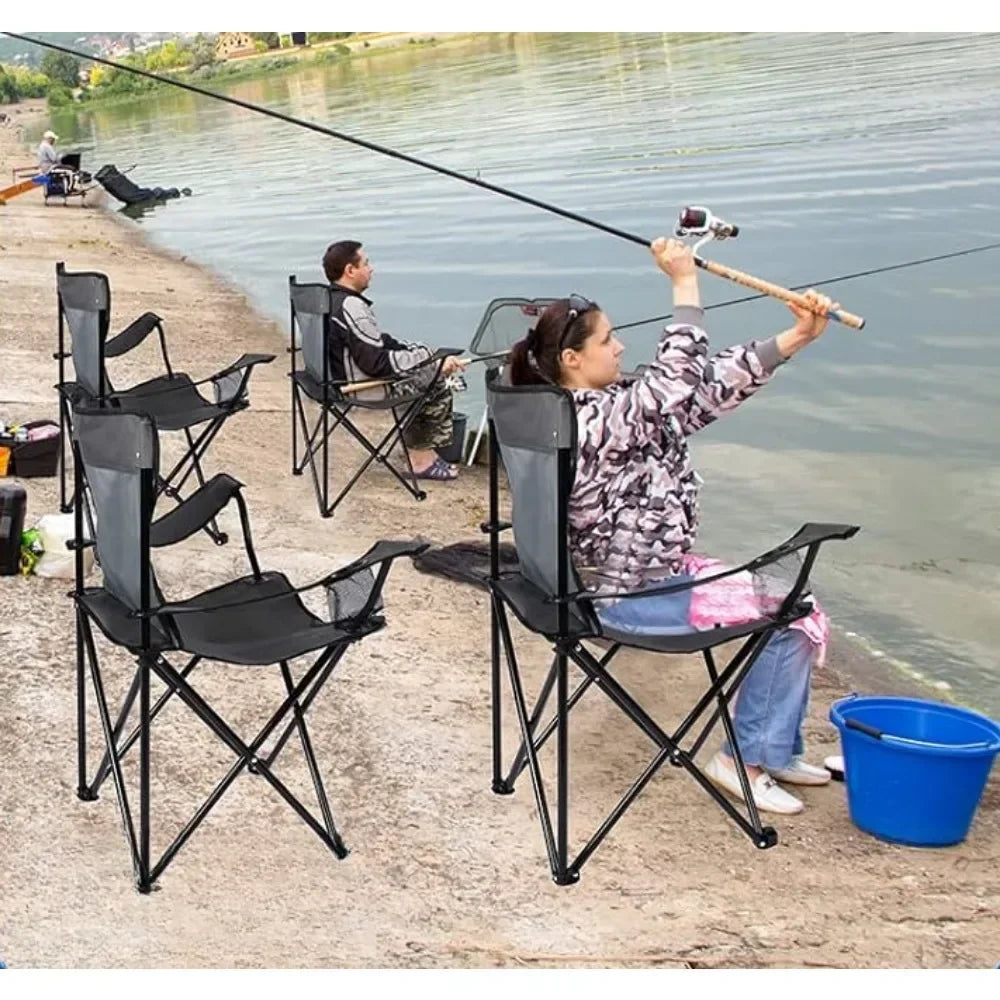 4-Piece Portable Camping Chair Set with Cup Holders