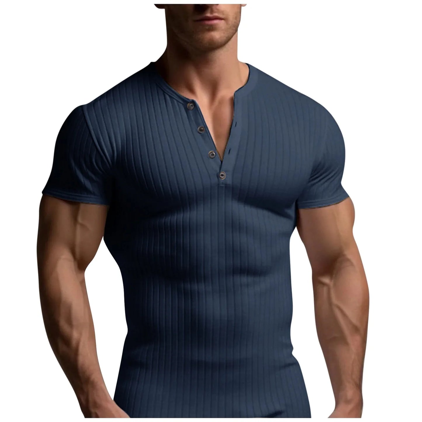 Men's Threaded T-shirt Summer Running Sports Fitness Clothes Muscle Slim Fit Short Sleeve T-shirt V-neck Collar Casual Tops