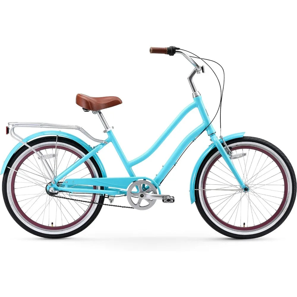 New Women's Hybrid Cruiser Bike, Step-Through Hybrid Bicycle, 1/3/7/21 Speed Bicycles