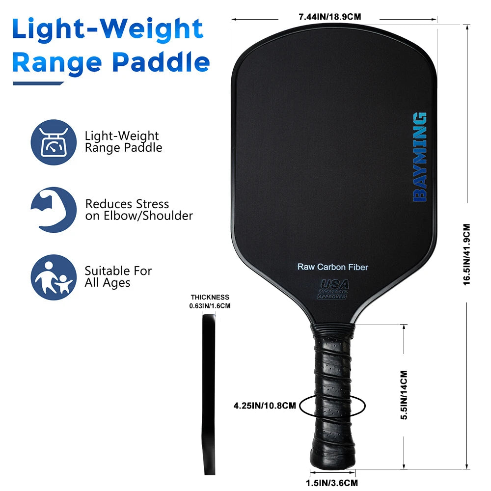 Thermoformed T700 Raw Carbon Fiber Pickleball Paddle Textured Surface with High Grit & Spin USAPA Compliant Pickleball Racket