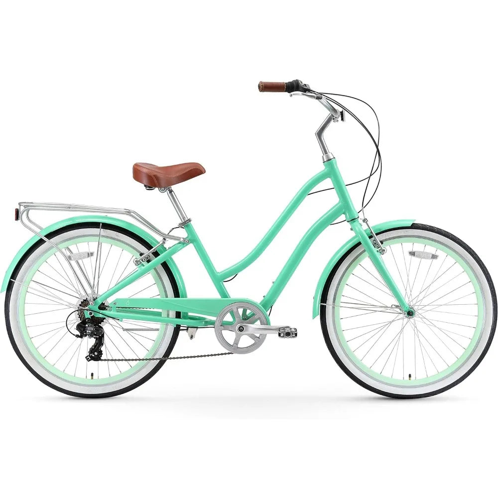 New Women's Hybrid Cruiser Bike, Step-Through Hybrid Bicycle, 1/3/7/21 Speed Bicycles