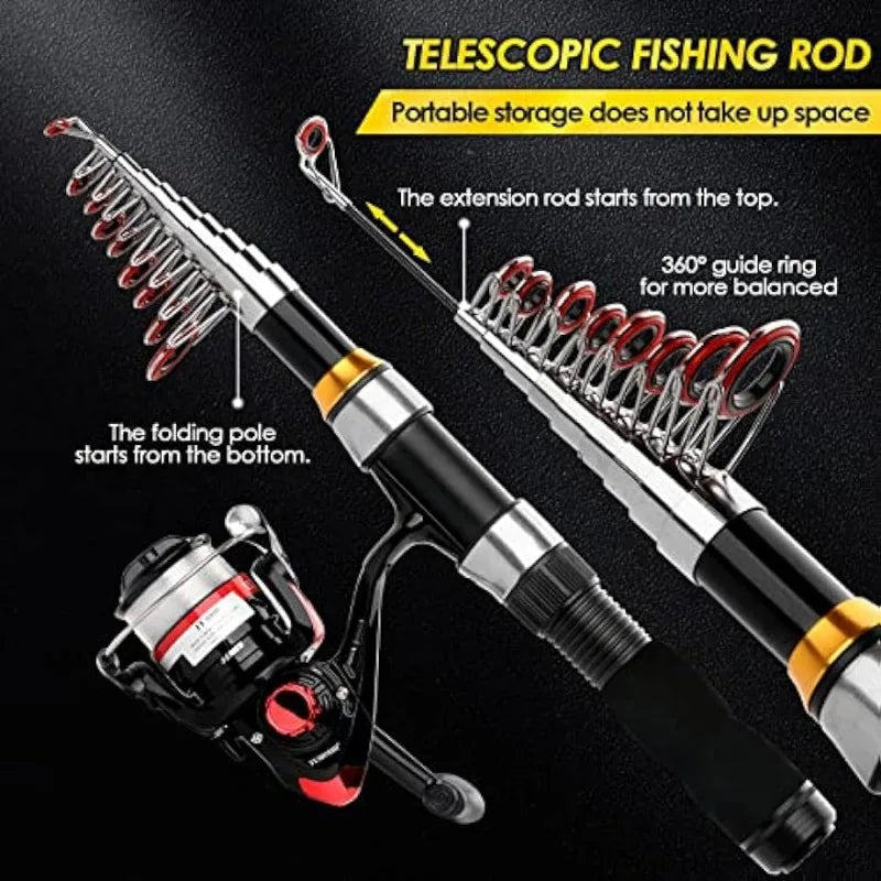 Telescopic Fishing Rod Reel Combo 2PCS 6.89FT Collapsible Fishing Pole Spinning Reel Lures Accessories - Arkansas Outdoors Shop