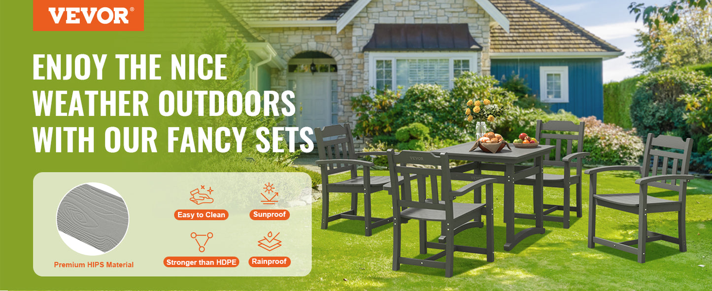 VEVOR 5 Pcs Patio Dining Set Outdoor Square Furniture Table Chairs Garden Furniture Table Sets For Lawn Deck Backyard Poolside